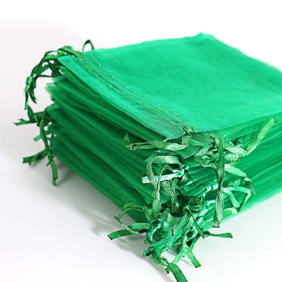 ⭐️5 for 20⭐️ 10 Green Organza Drawstring Bags 3" x 4" - Picture 3 of 7